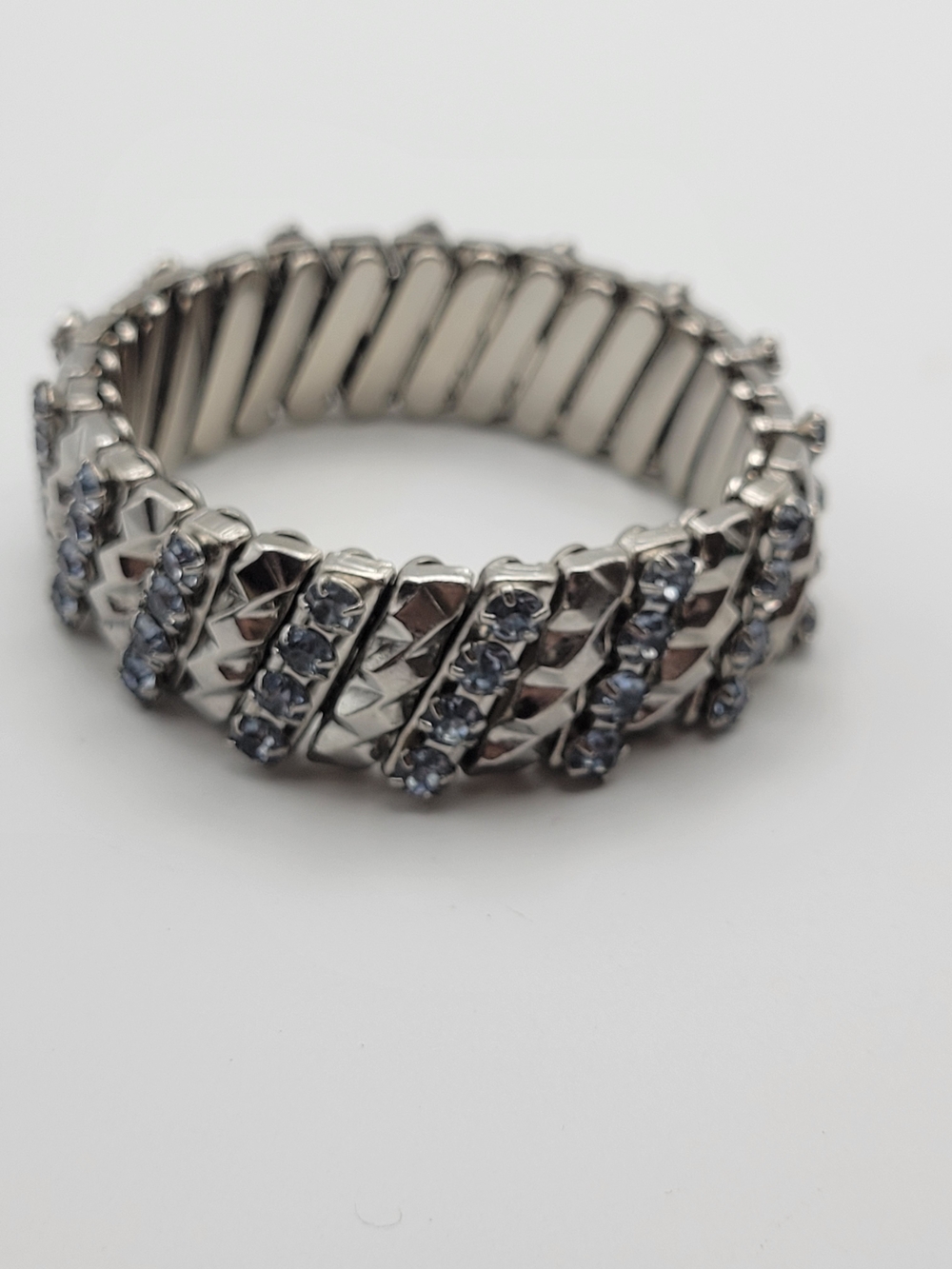 Vintage Silver-Tone Blue Crystal Stretch Bracelet